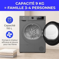 Seche-linge pompe a chaleur CONTINENTAL EDISON CESL9PCSD - 9 kg - L60cm - Classe D - Silver
