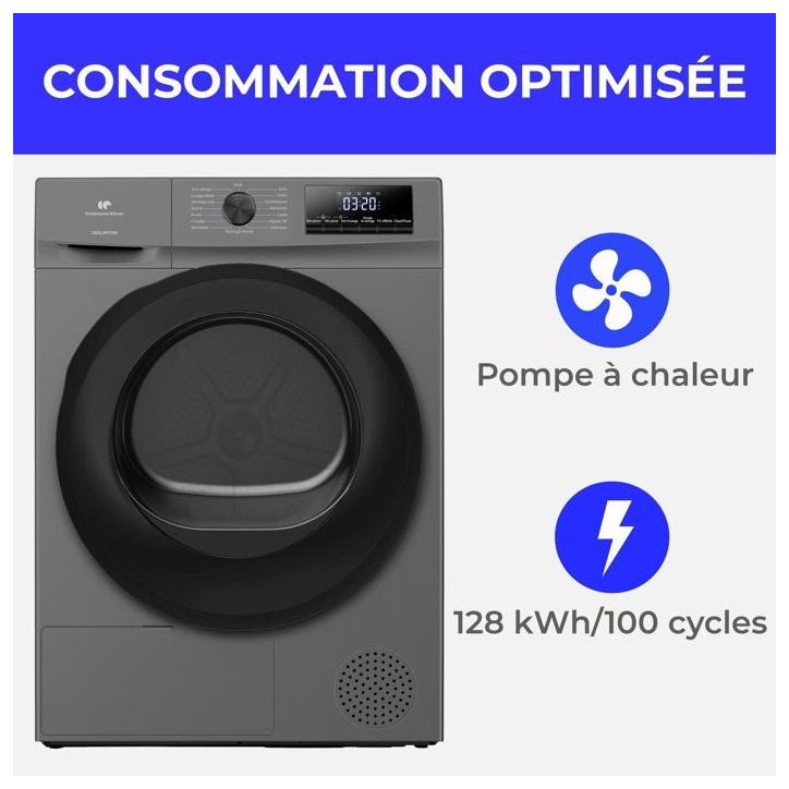 Seche-linge pompe a chaleur CONTINENTAL EDISON CESL9PCSD - 9 kg - L60cm - Classe D - Silver Seche-linge pompe a chaleur CONTINENTAL EDISON CESL9PCSD - 9 kg - L60cm - Classe D - Silver