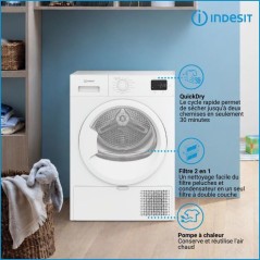 Seche-linge pompe a chaleur INDESIT CYSD83DWWFRX - 8 kg - Induction -
