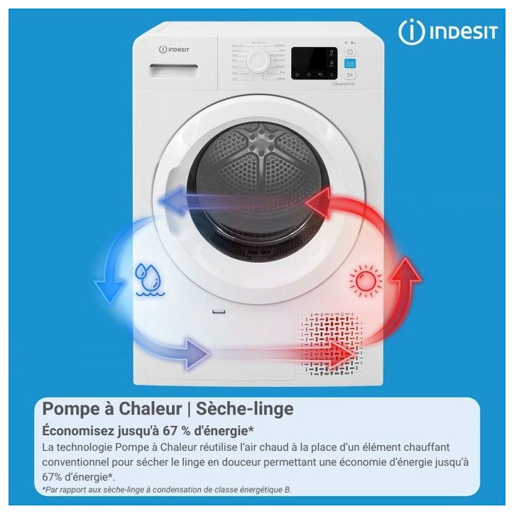 Seche-linge pompe a chaleur INDESIT CYSD83DWWFRX - 8 kg - Induction - L60cm - Classe D - Blanc Seche-linge pompe a chaleur INDESIT CYSD83DWWFRX - 8 kg - Induction - L60cm - Classe D - Blanc