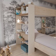Lits superposés 2 places avec rangement - OASIS - 90 x 200 cm - panne