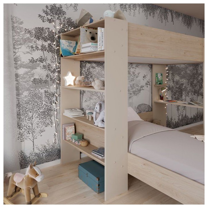 Lits superposés 2 places avec rangement - OASIS - 90 x 200 cm - panneaux de particules chene et cachemire avec sommier - PARISO Lits superposés 2 places avec rangement - OASIS - 90 x 200 cm - panneaux de particules chene et cachemire avec sommier - PARISO