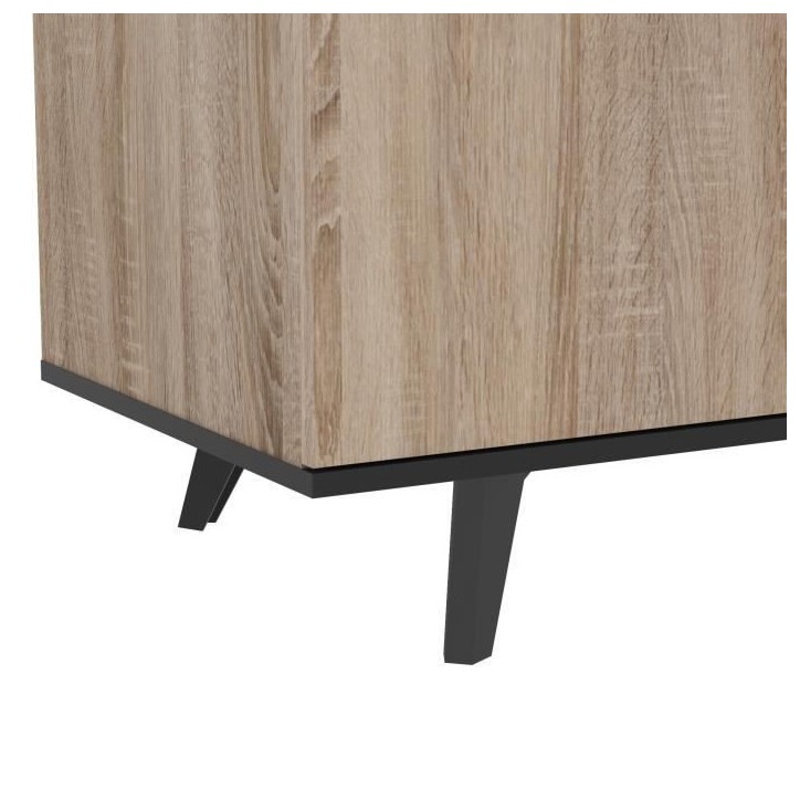 Buffet bas - Décor chene brossé et noir mat - Contemporain - WAYNE - L 160,7 cm