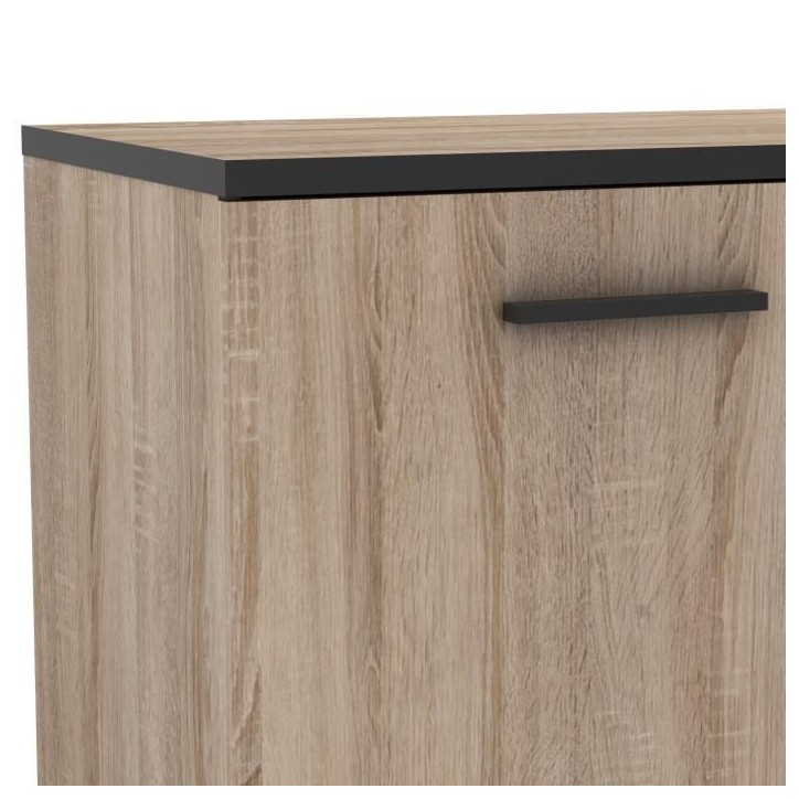 Buffet bas - Décor chene brossé et noir mat - Contemporain - WAYNE - L 160,7 cm