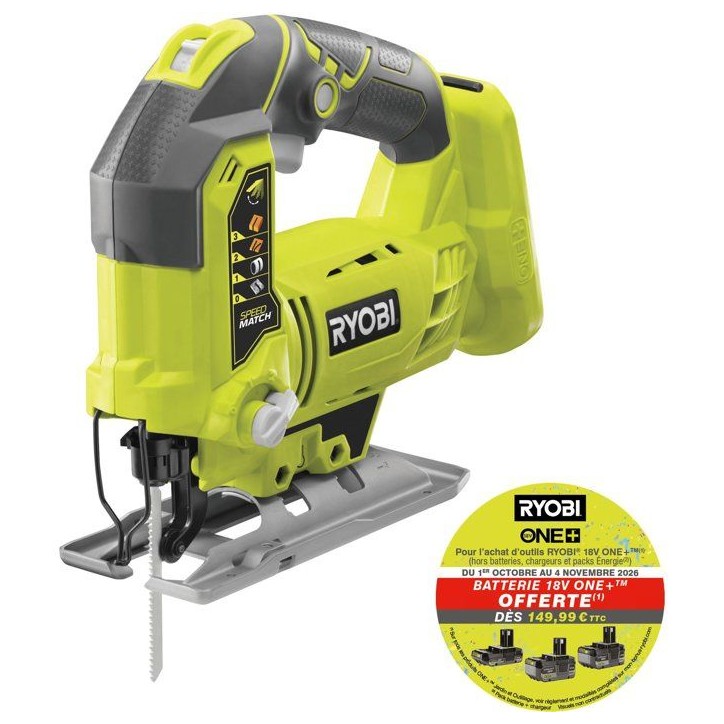 RYOBI Scie sauteuse 18V ONE+ bois métal PVC - sans batterie ni chargeur - R18JS-0 RYOBI Scie sauteuse 18V ONE+ bois métal PVC - sans batterie ni chargeur - R18JS-0