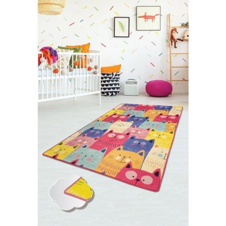 Tapis enfant 120 x 180 cm - Polyester - Hauteur poil : 8 mm - 700 gr/m² - Antibactérien - Revers antidérapant - Lavable en ma