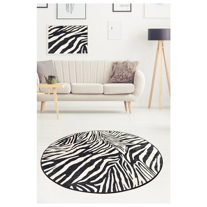 Tapis rond Ø 100 cm - polyester - Hauteur de poil : 4 mm - Poids : 700 gr/m² - Revers anti-dérapant - Lavable en machine