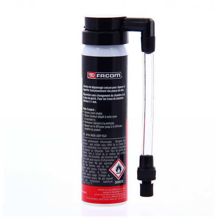 Répare-crevaison vélo - FACOM - 006092 - 75 ml - Répare et regonfle instantanément sans démontage Répare-crevaison vélo - FACOM - 006092 - 75 ml - Répare et regonfle instantanément sans démontage