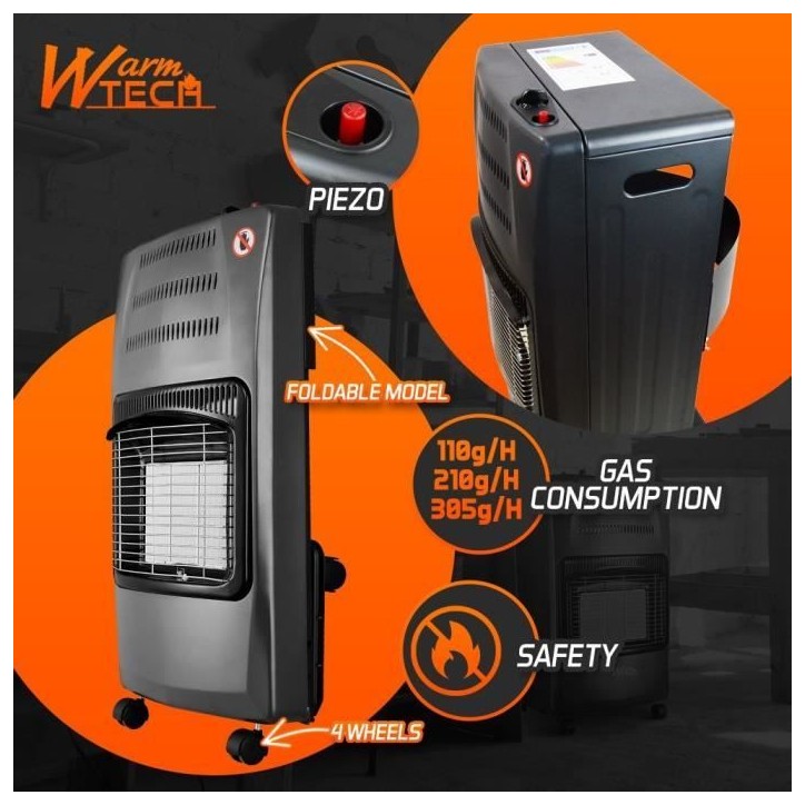 Chauffage au gaz - WARMTECH - WTCC4200-25 - 4200 W - Avec roues