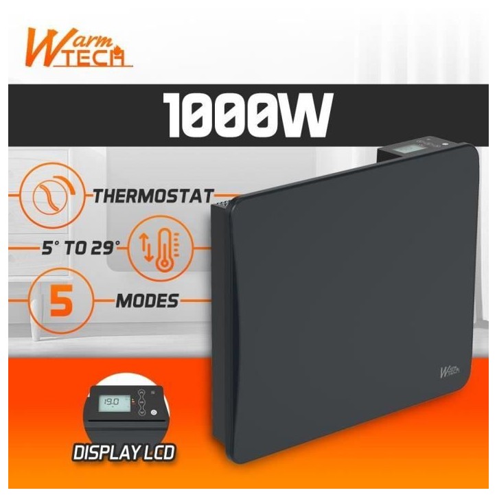 Radiateur fixe à inertie céramique - 1000 W - WARMTECH - WTZEUS10-N - Horizontal - Noir Radiateur fixe à inertie céramique - 1000 W - WARMTECH - WTZEUS10-N - Horizontal - Noir