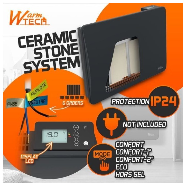Radiateur fixe à inertie céramique - 1000 W - WARMTECH - WTZEUS10-N - Horizontal - Noir Radiateur fixe à inertie céramique - 1000 W - WARMTECH - WTZEUS10-N - Horizontal - Noir
