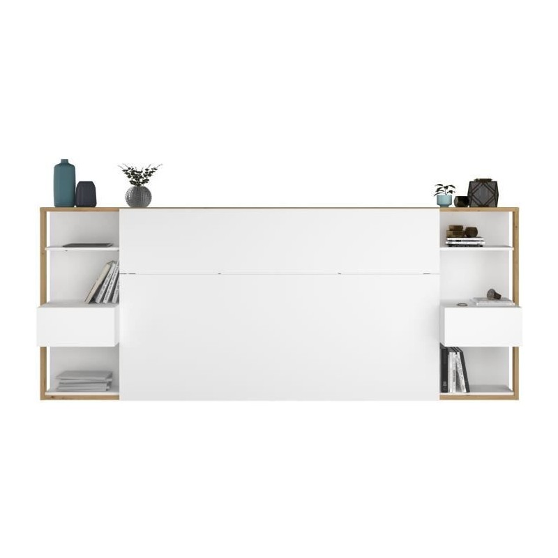 PARISOT Tete de Lit avec étageres + chevets intégrés - Décor blanc