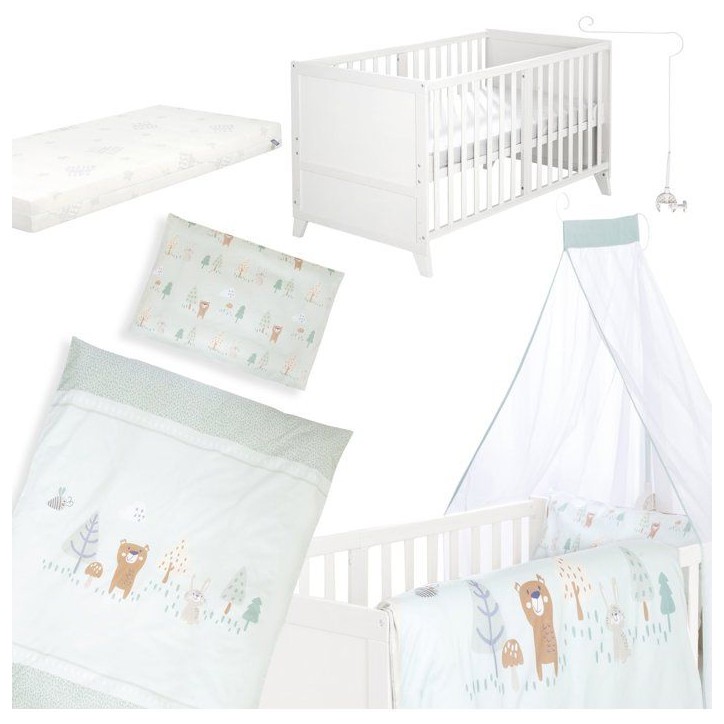 Lit combiné évolutif 70 x 140 cm - ROBA - Woodland Buddies - Blanc - Matelas et textile inclus Lit combiné évolutif 70 x 140 cm - ROBA - Woodland Buddies - Blanc - Matelas et textile inclus