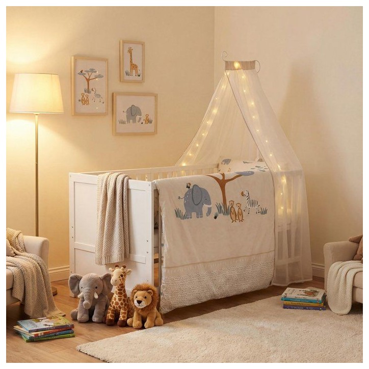 Lit combiné évolutif 70 x 140 cm - ROBA - Savanna Friends - Blanc - Matelas et textile inclus Lit combiné évolutif 70 x 140 cm - ROBA - Savanna Friends - Blanc - Matelas et textile inclus