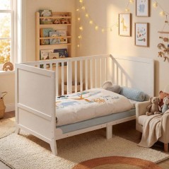 Lit combiné évolutif 70 x 140 cm - ROBA - Savanna Friends - Blanc - Matelas et textile inclus