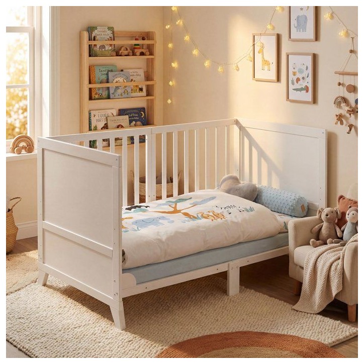 Lit combiné évolutif 70 x 140 cm - ROBA - Savanna Friends - Blanc - Matelas et textile inclus Lit combiné évolutif 70 x 140 cm - ROBA - Savanna Friends - Blanc - Matelas et textile inclus