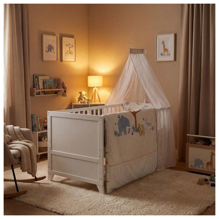 Lit combiné évolutif 70 x 140 cm - ROBA - Savanna Friends - Blanc - Matelas et textile inclus Lit combiné évolutif 70 x 140 cm - ROBA - Savanna Friends - Blanc - Matelas et textile inclus