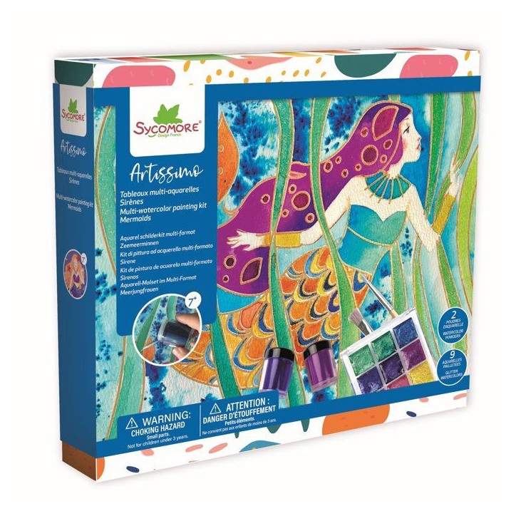 Tableaux multi-aquarelles XL - SYCOMORE - Artissimo Sirènes - Effets métalliques - Peinture créative Tableaux multi-aquarelles XL - SYCOMORE - Artissimo Sirènes - Effets métalliques - Peinture créative