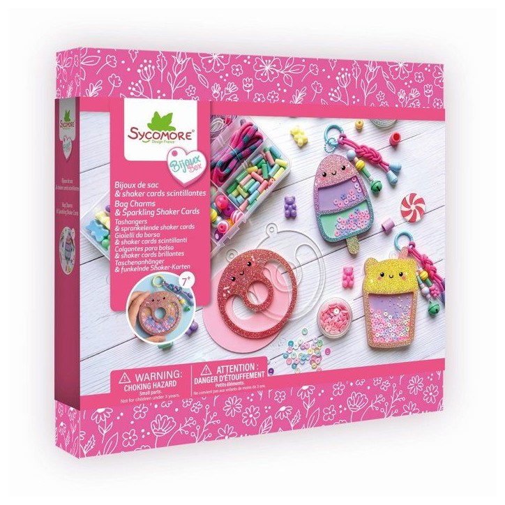 Coffret bijoux créatifs - SYCOMORE - Bijoux de Sacs Shake Cards Délices - Porte-clés scintillants - Perles colorées Coffret bijoux créatifs - SYCOMORE - Bijoux de Sacs Shake Cards Délices - Porte-clés scintillants - Perles colorées