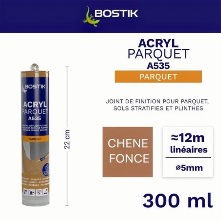 Mastic acrylique - BOSTIK - Joint Acryl Parquet - Compatible tous vernis - Chêne foncé - 300 ml
