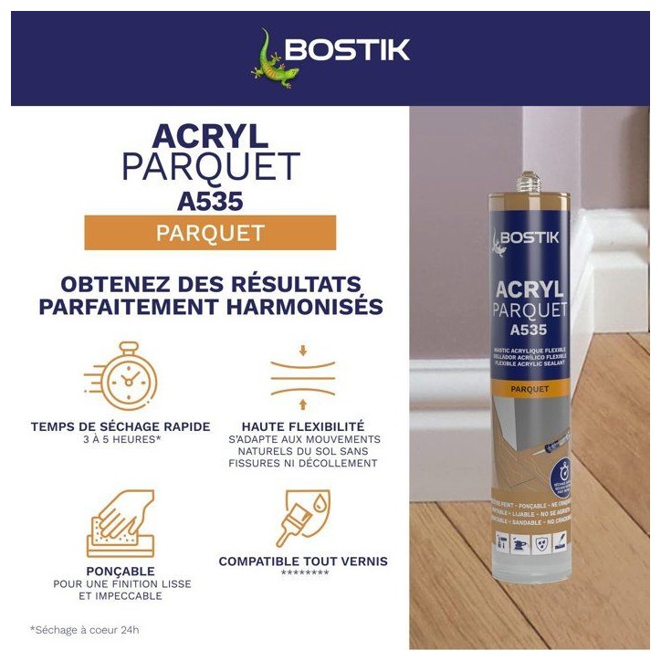 Mastic acrylique - BOSTIK - Joint Acryl Parquet - Compatible tous vernis - Chêne foncé - 300 ml Mastic acrylique - BOSTIK - Joint Acryl Parquet - Compatible tous vernis - Chêne foncé - 300 ml