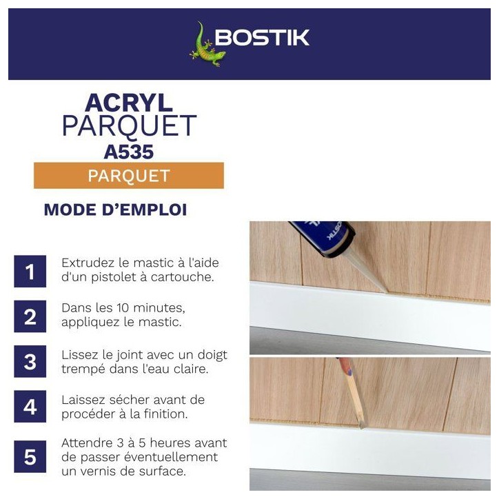Mastic acrylique - BOSTIK - Joint Acryl Parquet - Compatible tous vernis - Chêne foncé - 300 ml Mastic acrylique - BOSTIK - Joint Acryl Parquet - Compatible tous vernis - Chêne foncé - 300 ml