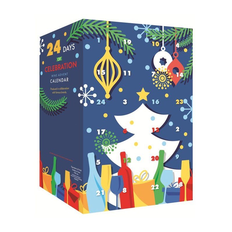 Calendrier de l'Avent Vin - 24 bouteilles de vin - 18,7 et 20 cl