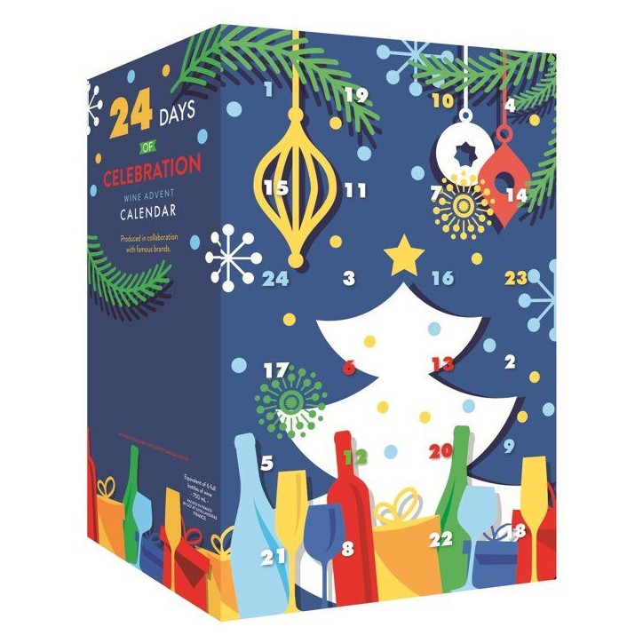 Calendrier de l'Avent Vin - 24 bouteilles de vin - 18,7 et 20 cl