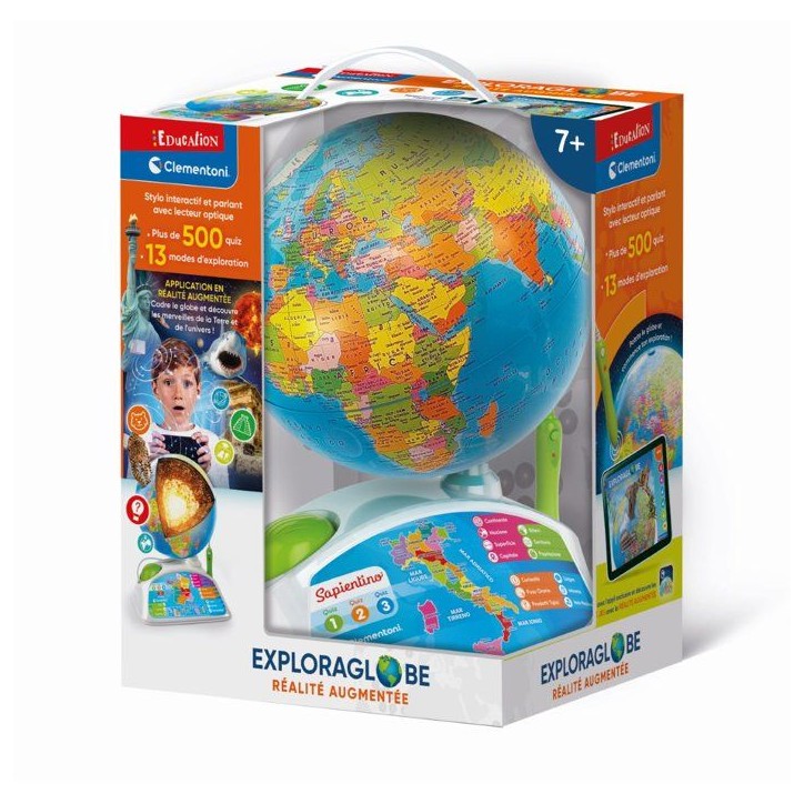 Exploraglobe - Réalité augmentée - Clementoni - Globe interactif - 500 questions - Voyage à travers le monde
