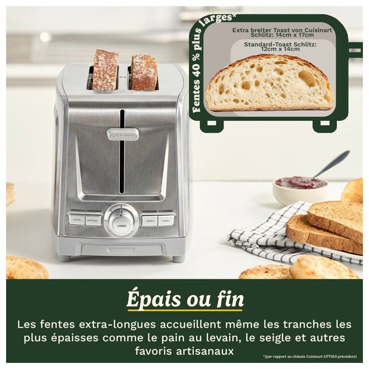 Grille-pain - CUISINART - Core Collection - 2 tranches - Fentes extra larges - Inox Grille-pain - CUISINART - Core Collection - 2 tranches - Fentes extra larges - Inox