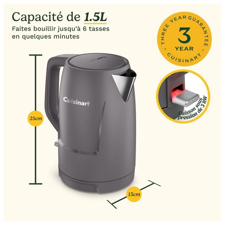 Bouilloire électrique - CUISINART - Core Collection - 1,5 L - Double paroi - Stone Grey Bouilloire électrique - CUISINART - Core Collection - 1,5 L - Double paroi - Stone Grey