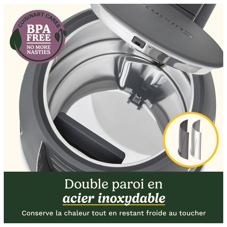 Bouilloire électrique - CUISINART - Core Collection - 1,5 L - Double paroi - Stone Grey Bouilloire électrique - CUISINART - Core Collection - 1,5 L - Double paroi - Stone Grey