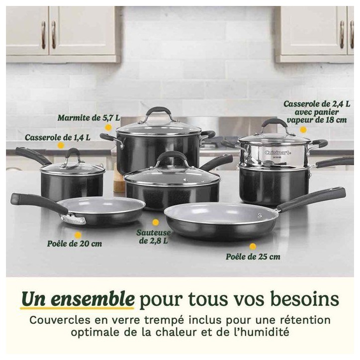 Batterie de cuisine antiadhésive - CUISINART - Ceramica XT - 11 pièces - Revêtement céramique renforcé au titane - Tous feu Batterie de cuisine antiadhésive - CUISINART - Ceramica XT - 11 pièces - Revêtement céramique renforcé au titane - Tous feu