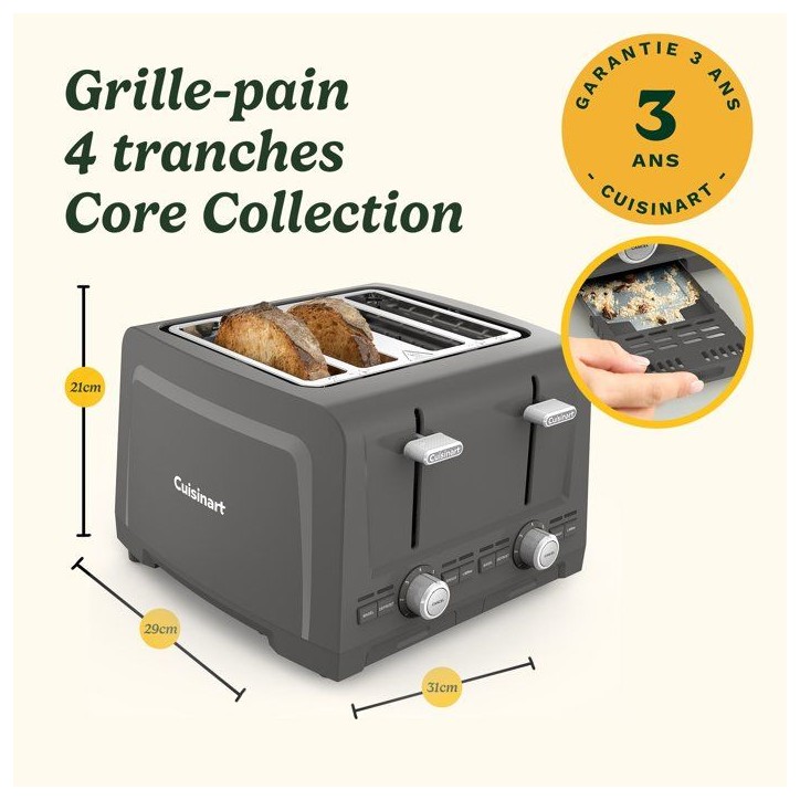 Grille-pain - CUISINART - Core Collection - 4 tranches - Fentes extra larges - Stone Grey Grille-pain - CUISINART - Core Collection - 4 tranches - Fentes extra larges - Stone Grey