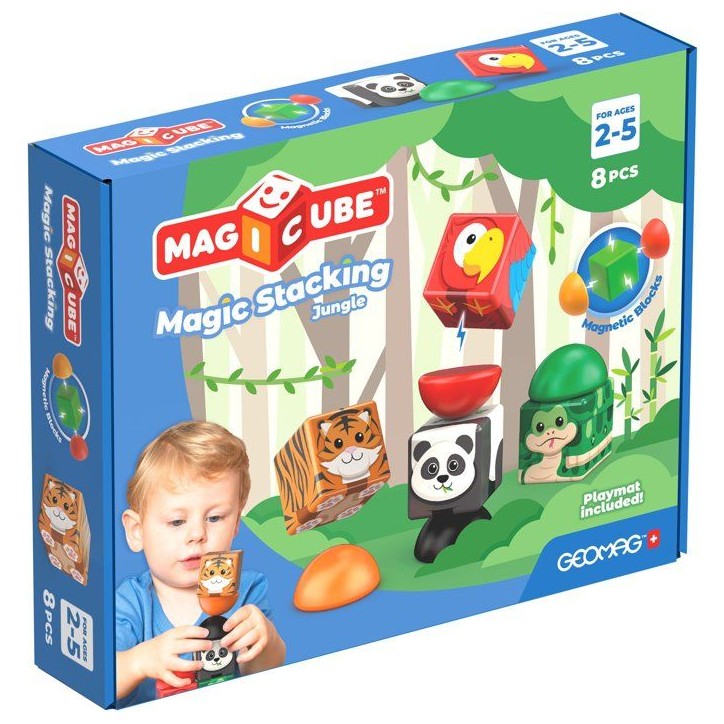 GEOMAG Magicube Blocks Stacking Jungle - Blocs magnétiques - plastique - 8 pièces - dès 1 an - cubes et tapis de jeu