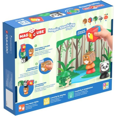 GEOMAG Magicube Blocks Stacking Jungle - Blocs magnétiques - plastique - 8 pièces - dès 1 an - cubes et tapis de jeu