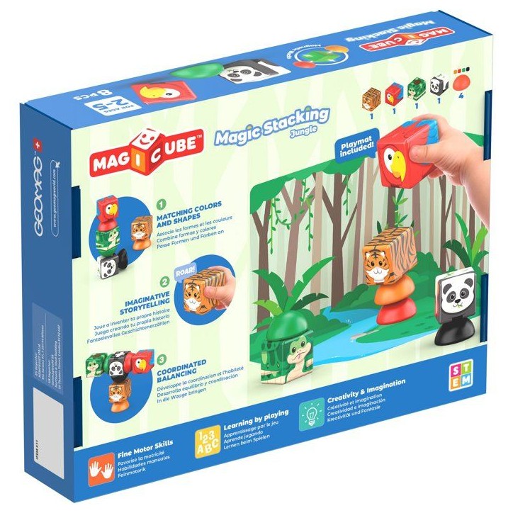 GEOMAG Magicube Blocks Stacking Jungle - Blocs magnétiques - plastique - 8 pièces - dès 1 an - cubes et tapis de jeu
