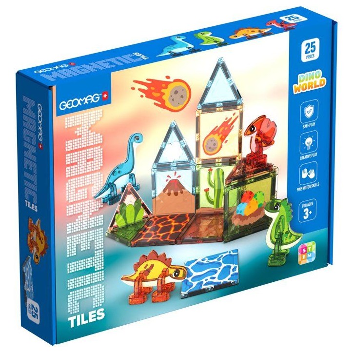 GEOMAG Magnetic Tiles Dino World - Jeu de construction magnétique - tuiles magnétiques - 25 pièces - dès 3 ans - tuiles et d GEOMAG Magnetic Tiles Dino World - Jeu de construction magnétique - tuiles magnétiques - 25 pièces - dès 3 ans - tuiles et d