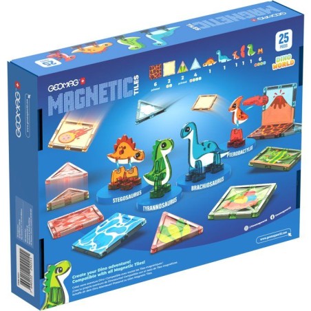 GEOMAG Magnetic Tiles Dino World - Jeu de construction magnétique - tuiles magnétiques - 25 pièces - dès 3 ans - tuiles et d