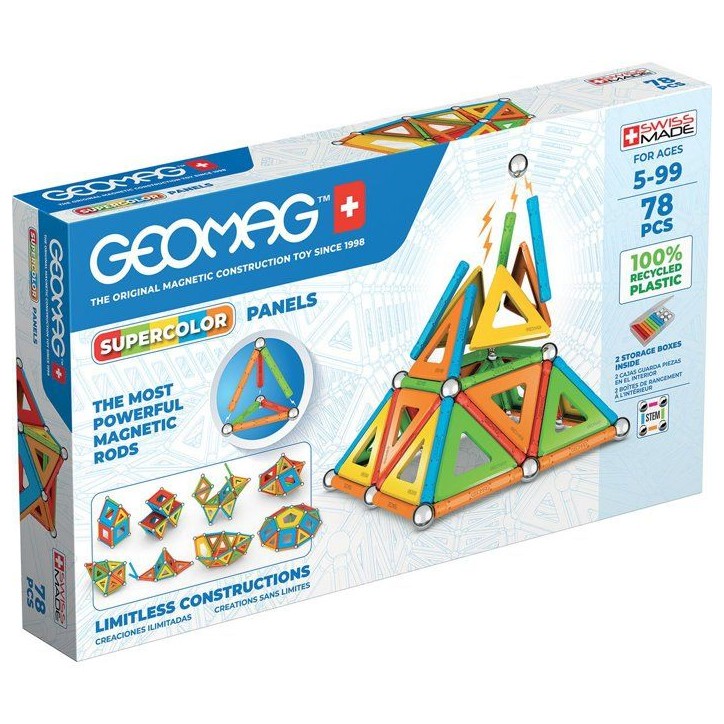 GEOMAG Supercolor Panels Recycled - Jeu de construction magnétique - plastique recyclé - 78 pièces - dès 3 ans