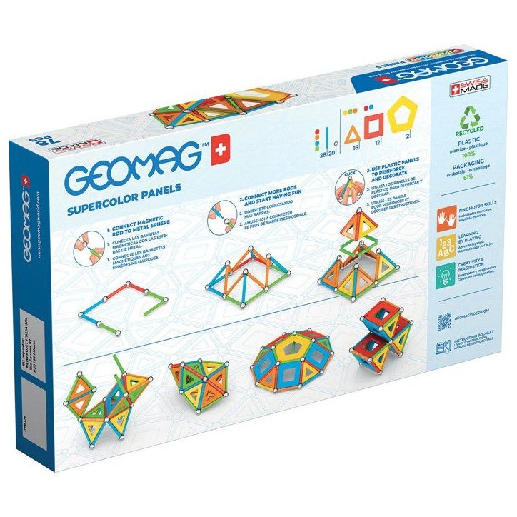 GEOMAG Supercolor Panels Recycled - Jeu de construction magnétique - plastique recyclé - 78 pièces - dès 3 ans