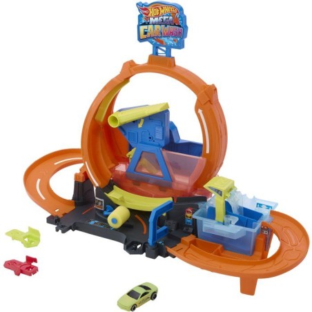 Playset - HOT WHEELS - Mega Station Lavage JHL97 - Looping 45 cm - Eau chaude/froide - Véhicule inclus