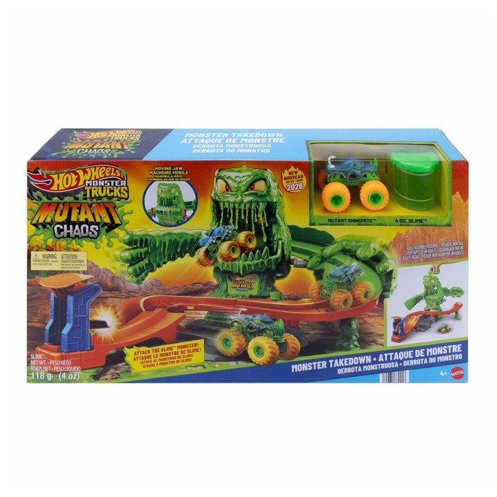 Coffret de jeu - HOT WHEELS Monster Trucks - Combat Monstrueux Mutant - Rhinomite 1/64 - Slime inclus - Dès 4 ans