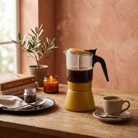 Cafetière italienne - INOXIBAR - Clair 6 tasses Moutarde - verre borosilicaté - induction - soupape sécurité