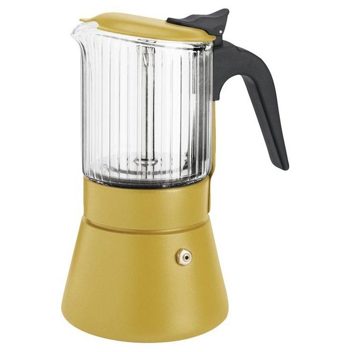 Cafetière italienne - INOXIBAR - Clair 9 tasses Moutarde - verre borosilicaté - induction - soupape sécurité Cafetière italienne - INOXIBAR - Clair 9 tasses Moutarde - verre borosilicaté - induction - soupape sécurité