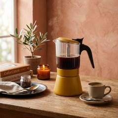 Cafetière italienne - INOXIBAR - Clair 9 tasses Moutarde - verre borosilicaté - induction - soupape sécurité