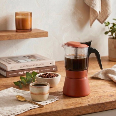 Cafetière italienne - INOXIBAR - Clair 6 tasses Terra - verre borosilicaté - induction - soupape sécurité