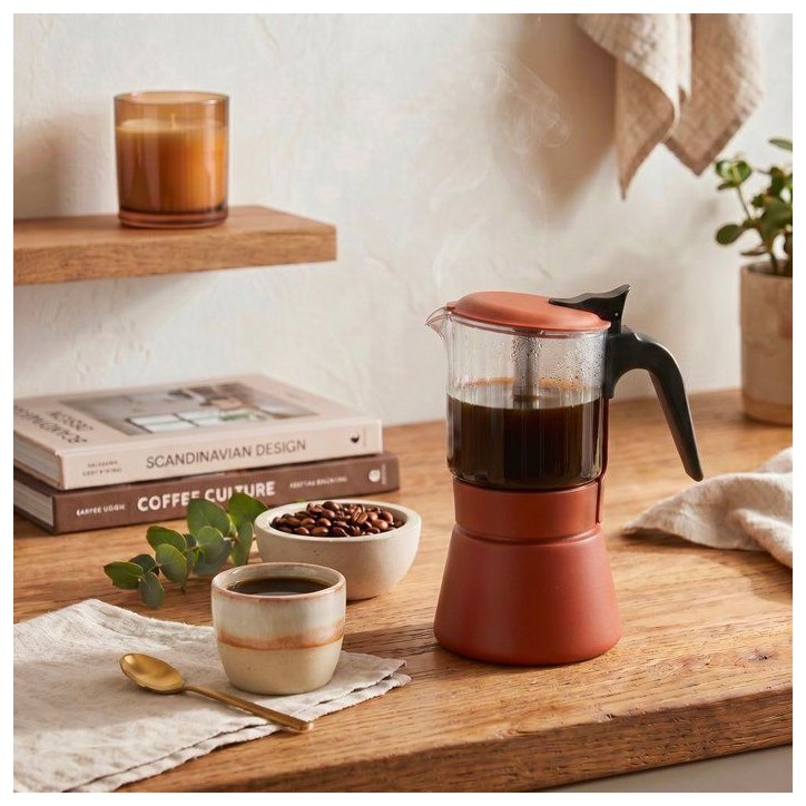 Cafetière italienne - INOXIBAR - Clair 6 tasses Terra - verre borosilicaté - induction - soupape sécurité Cafetière italienne - INOXIBAR - Clair 6 tasses Terra - verre borosilicaté - induction - soupape sécurité