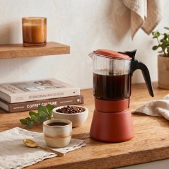 Cafetière italienne - INOXIBAR - Clair 9 tasses Terra - verre borosilicaté - induction - soupape sécurité