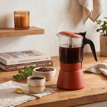 Cafetière italienne - INOXIBAR - Clair 9 tasses Terra - verre borosilicaté - induction - soupape sécurité
